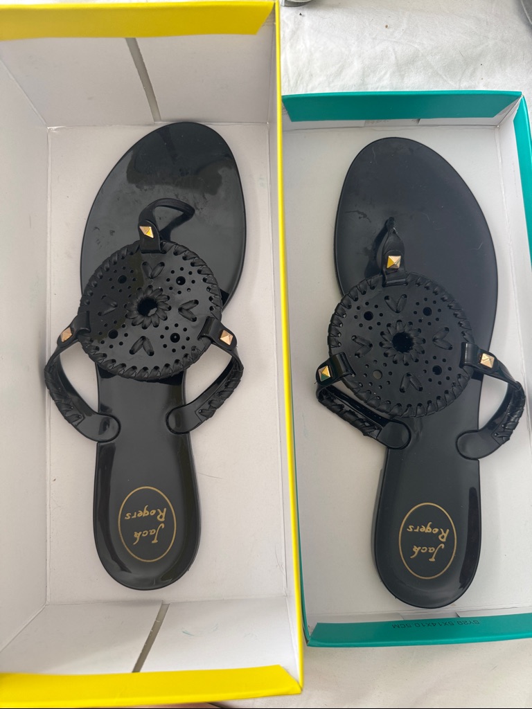 Jack Rogers Georgica Black Jelly Sandals With Gold Studs